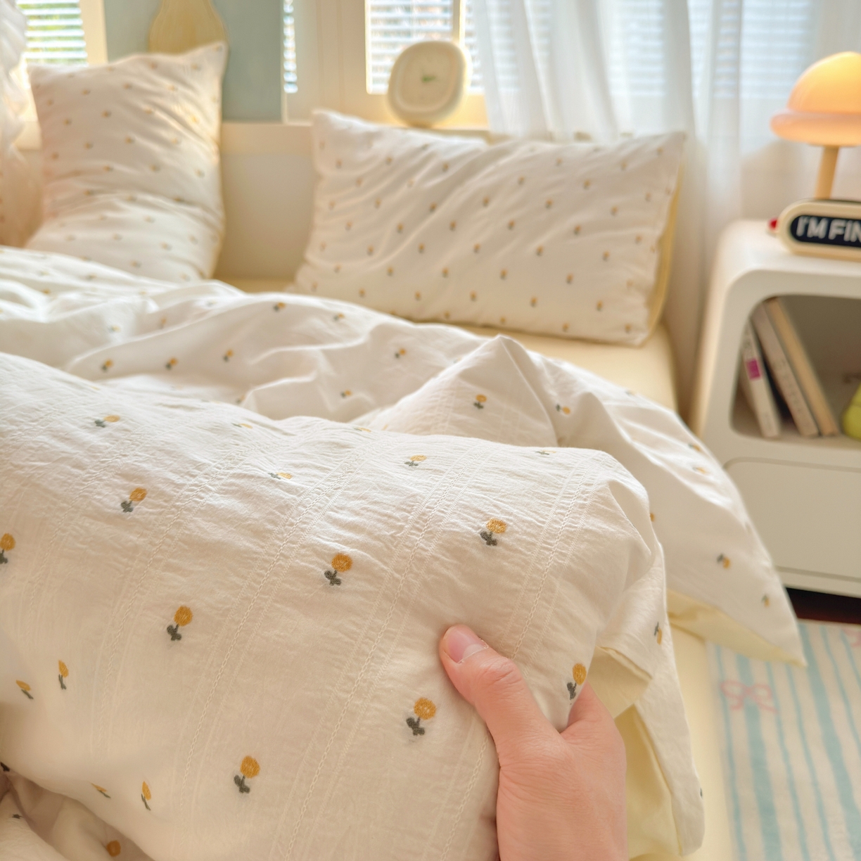 91家纺网 家纺一手货源 找家纺 寐居家纺 2026新款舒适全棉水洗棉提花四件套 提花-小黄花