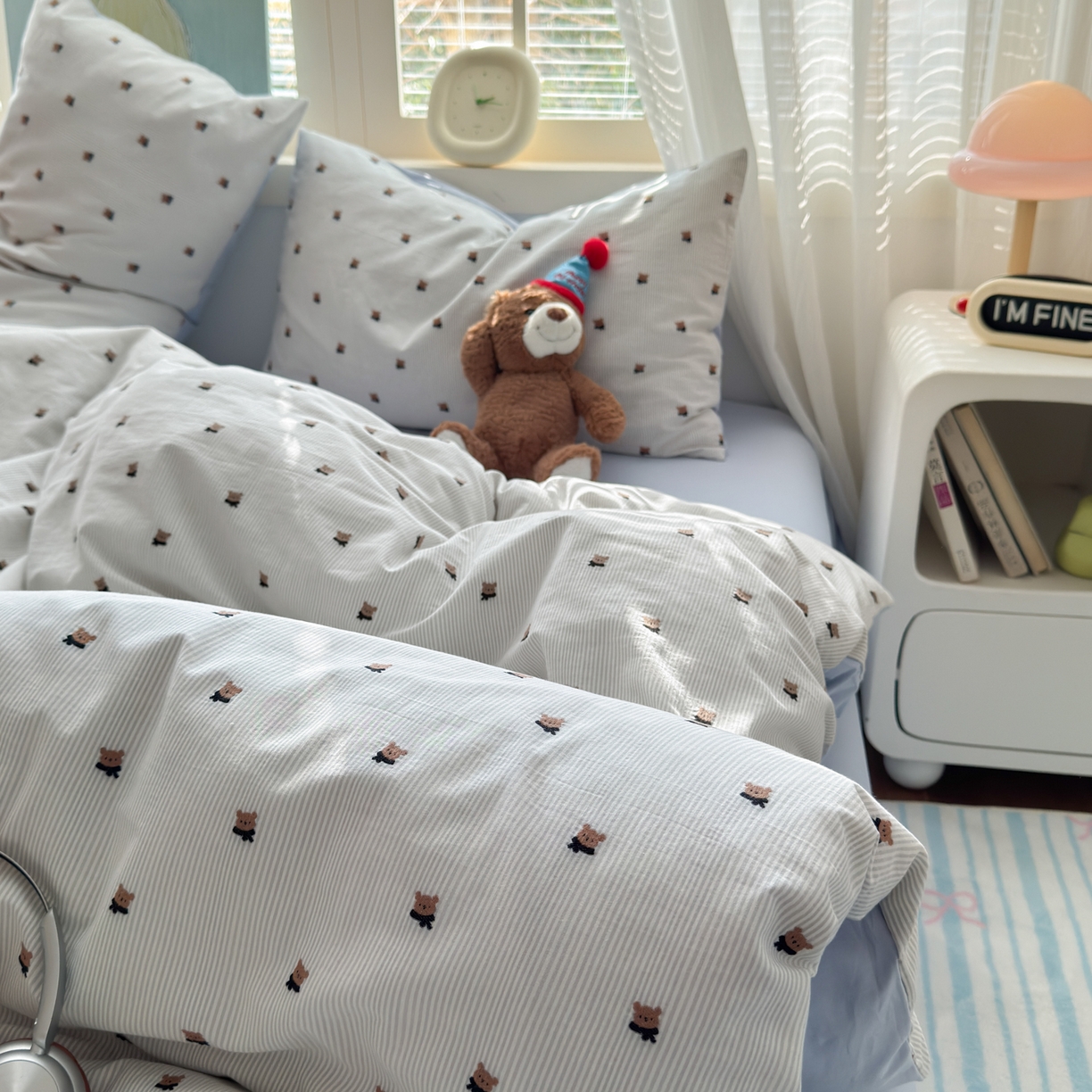 91家纺网 家纺一手货源 找家纺 寐居家纺 2026新款舒适全棉水洗棉提花四件套 提花-小熊蓝