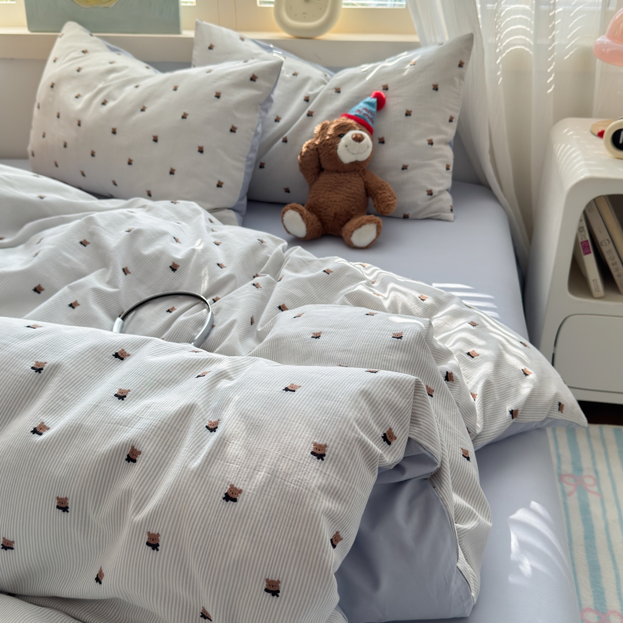 91家纺网 家纺一手货源 找家纺 寐居家纺 2026新款舒适全棉水洗棉提花四件套 提花-小熊蓝