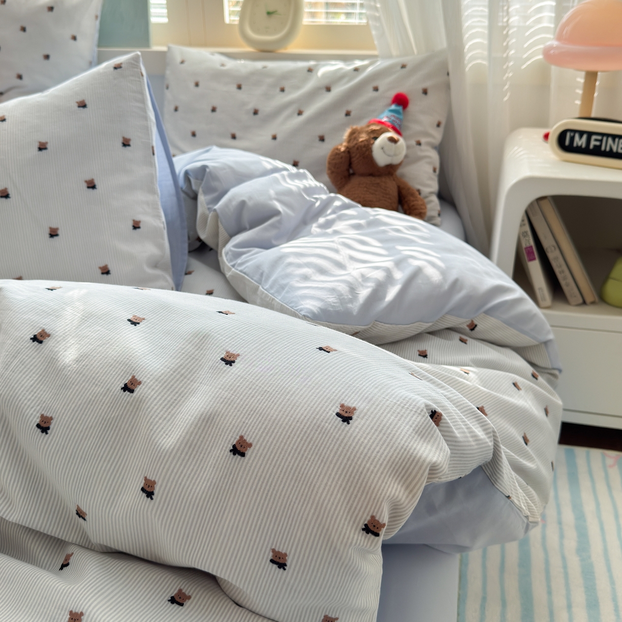 91家纺网 家纺一手货源 找家纺 寐居家纺 2026新款舒适全棉水洗棉提花四件套 提花-小熊蓝