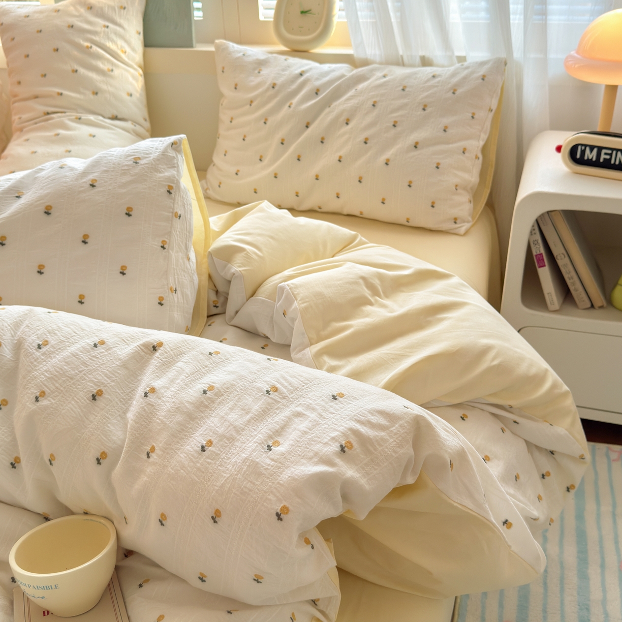 91家纺网 家纺一手货源 找家纺 寐居家纺 2026新款舒适全棉水洗棉提花四件套 提花-小黄花