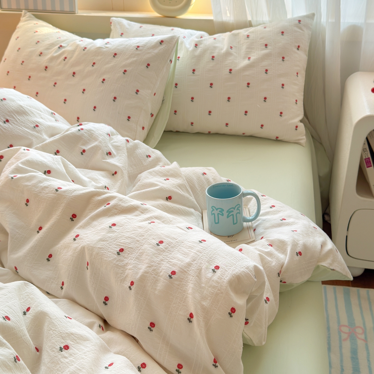 91家纺网 家纺一手货源 找家纺 寐居家纺 2026新款舒适全棉水洗棉提花四件套 提花-小红花