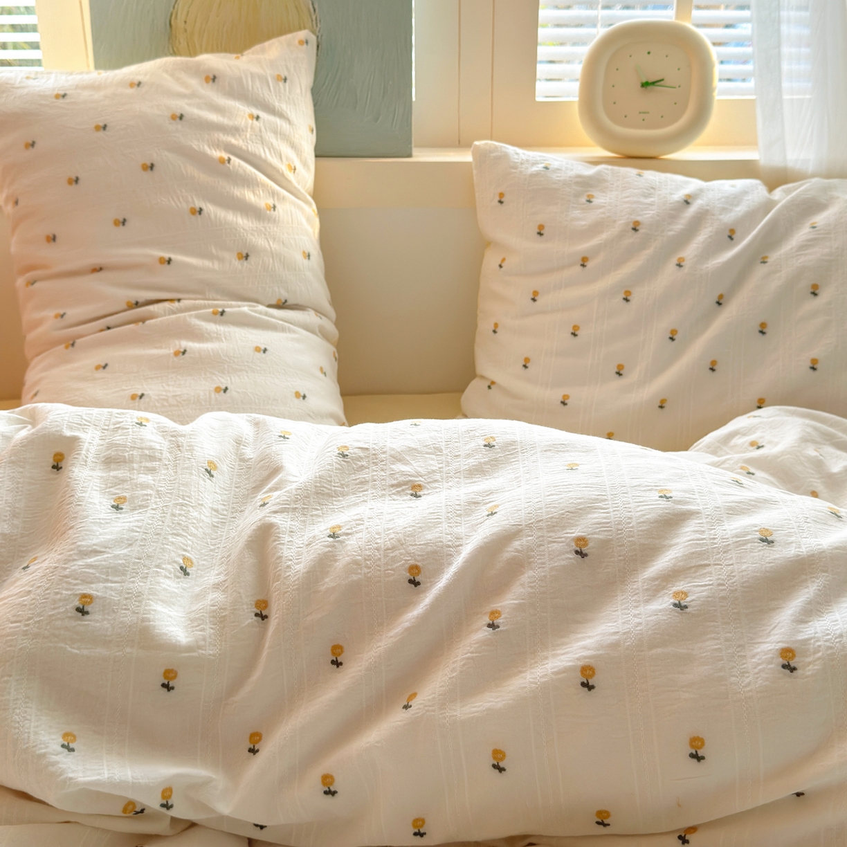91家纺网 家纺一手货源 找家纺 寐居家纺 2026新款舒适全棉水洗棉提花四件套 提花-小黄花