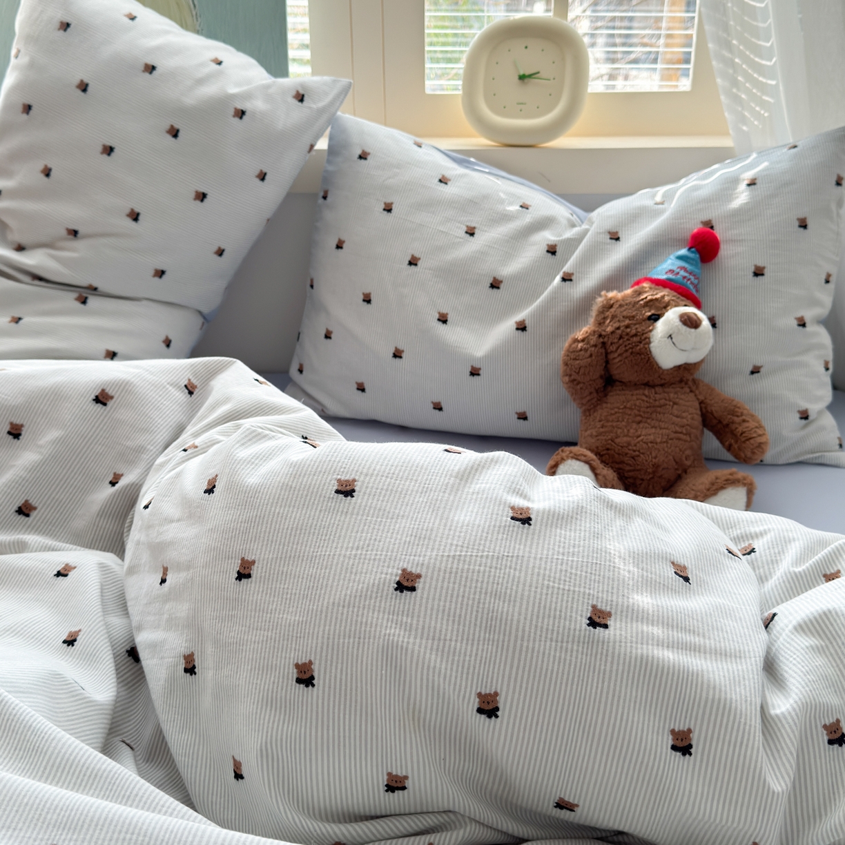 91家纺网 家纺一手货源 找家纺 寐居家纺 2026新款舒适全棉水洗棉提花四件套 提花-小熊蓝