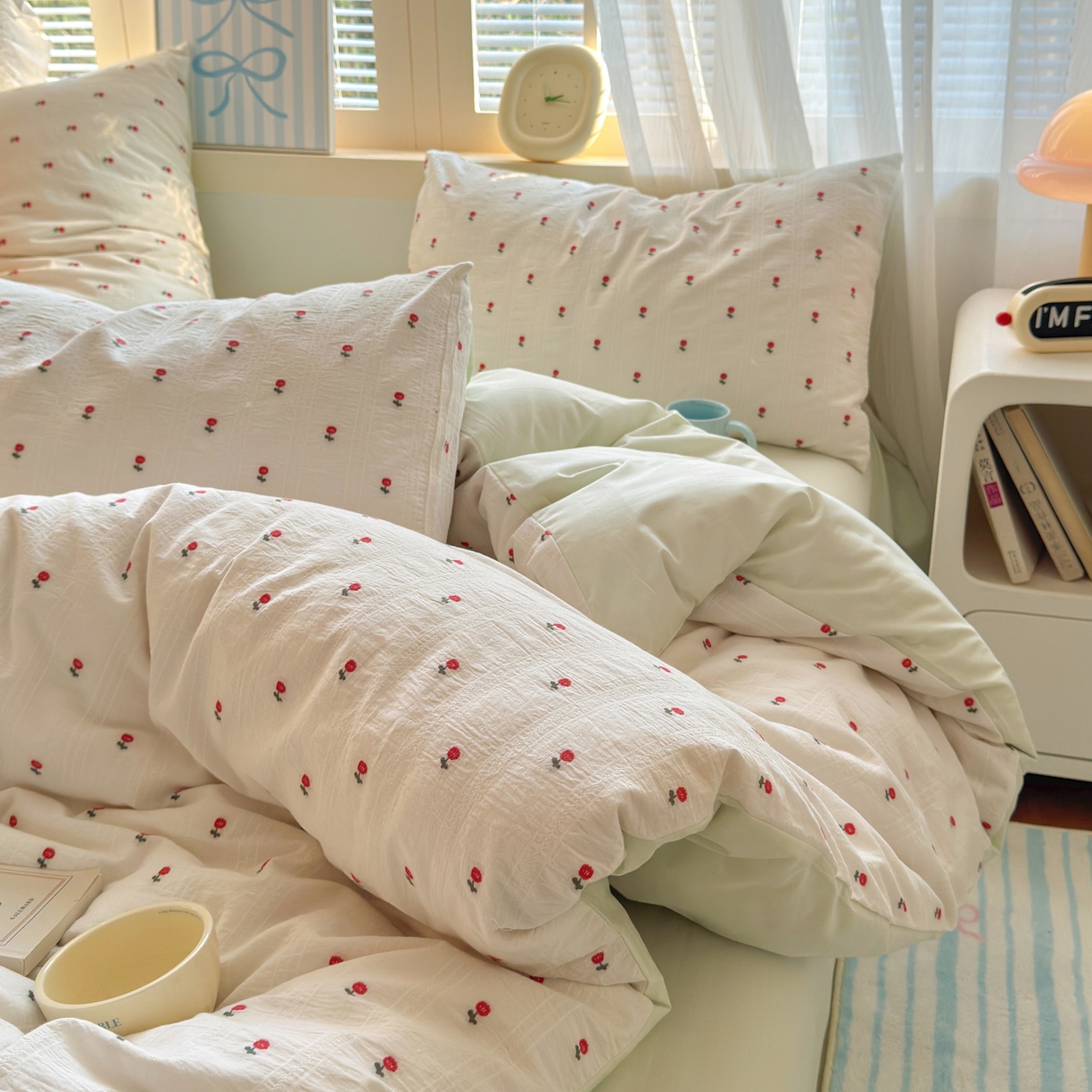 91家纺网 家纺一手货源 找家纺 寐居家纺 2026新款舒适全棉水洗棉提花四件套 提花-小红花