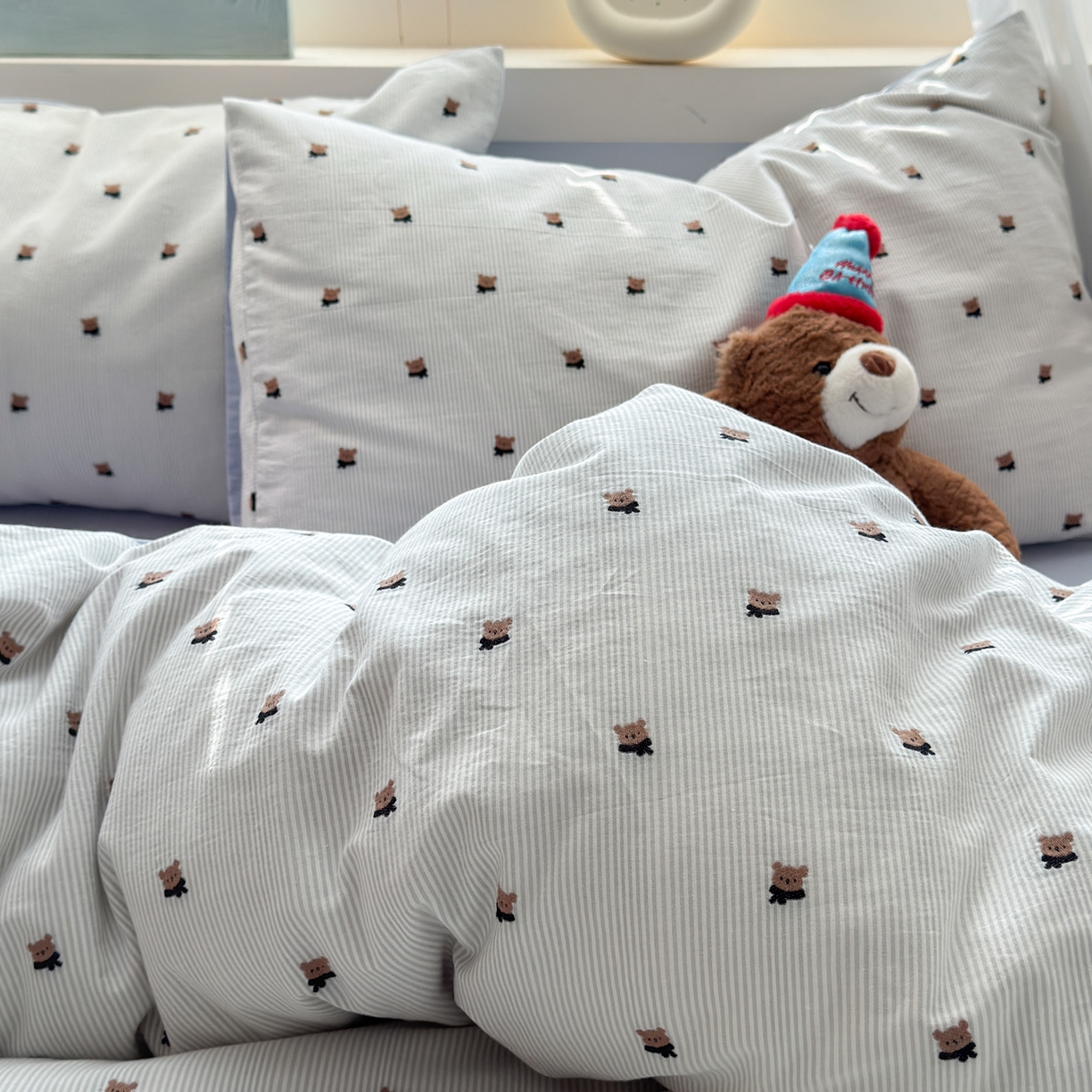 91家纺网 家纺一手货源 找家纺 寐居家纺 2026新款舒适全棉水洗棉提花四件套 提花-小熊蓝