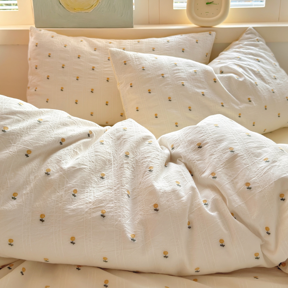 91家纺网 家纺一手货源 找家纺 寐居家纺 2026新款舒适全棉水洗棉提花四件套 提花-小黄花