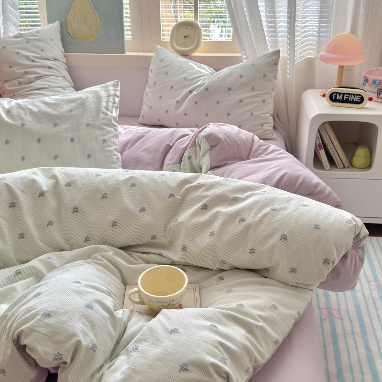 91家纺网 家纺一手货源 找家纺 寐居家纺 2026新款舒适全棉水洗棉提花四件套 提花-铃兰绿