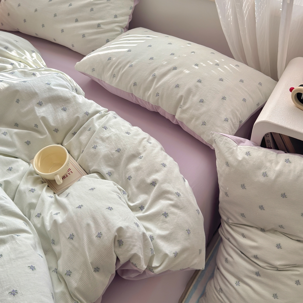 91家纺网 家纺一手货源 找家纺 寐居家纺 2026新款舒适全棉水洗棉提花四件套 提花-铃兰绿