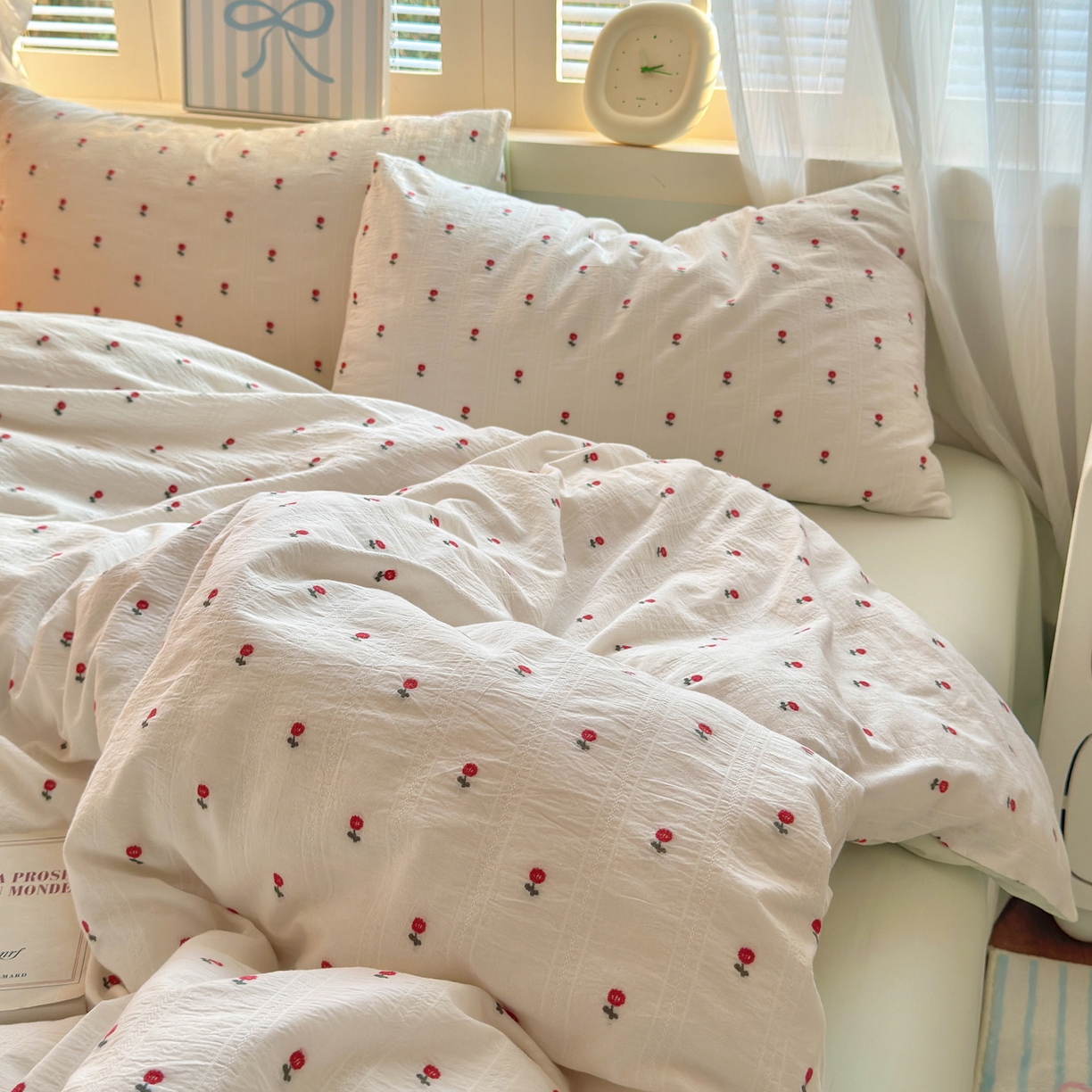 91家纺网 家纺一手货源 找家纺 寐居家纺 2026新款舒适全棉水洗棉提花四件套 提花-小红花