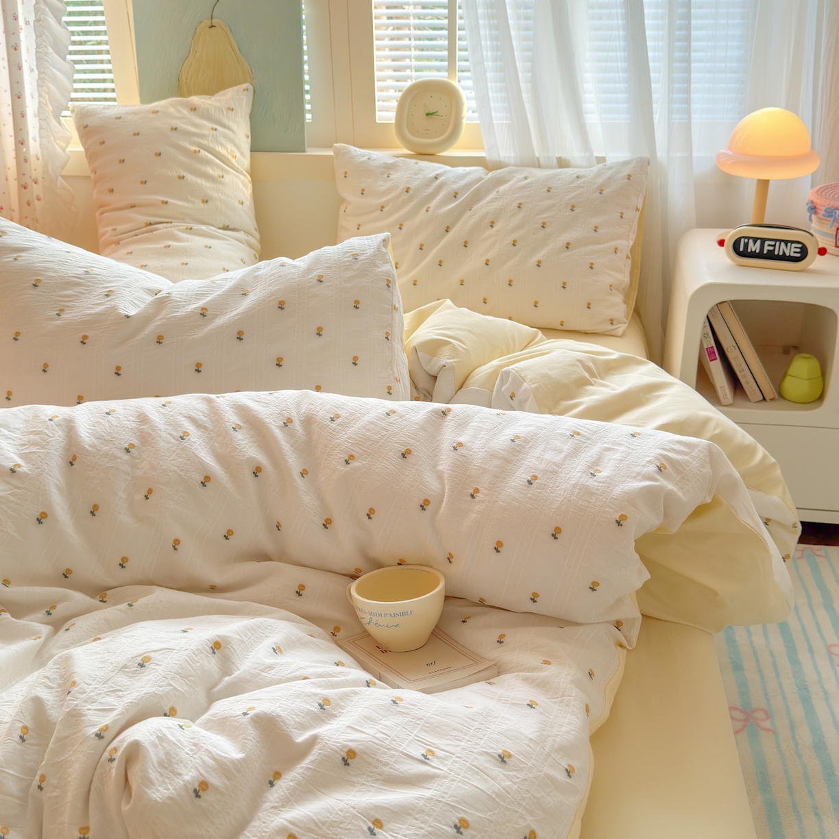 91家纺网 家纺一手货源 找家纺 寐居家纺 2026新款舒适全棉水洗棉提花四件套 提花-小黄花