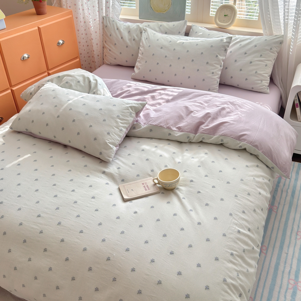 91家纺网 家纺一手货源 找家纺 寐居家纺 2026新款舒适全棉水洗棉提花四件套 提花-铃兰绿