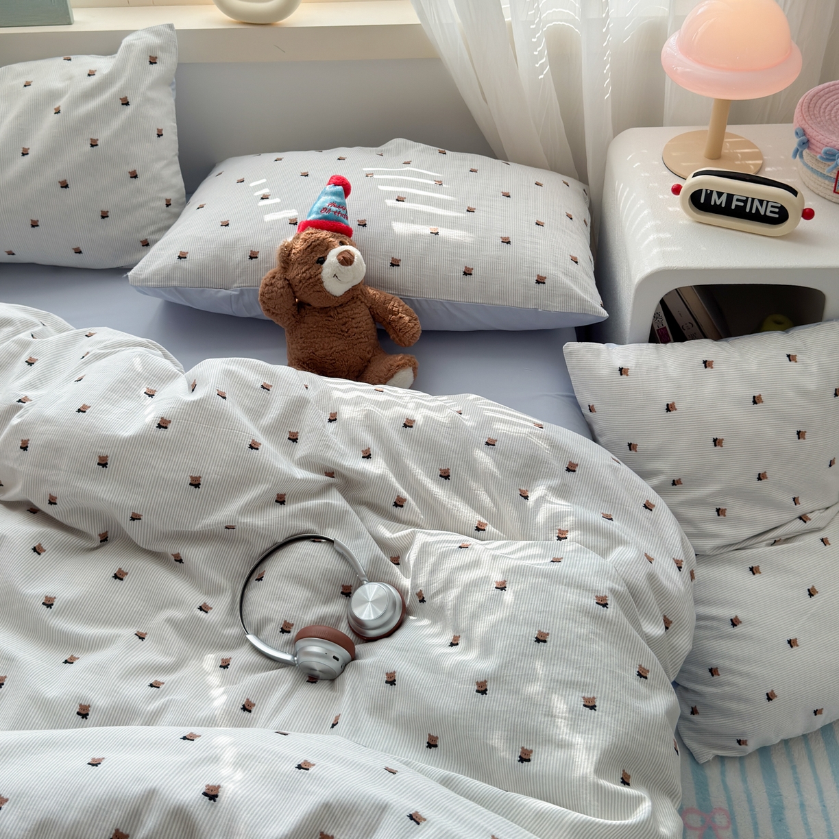 91家纺网 家纺一手货源 找家纺 寐居家纺 2026新款舒适全棉水洗棉提花四件套 提花-小熊蓝