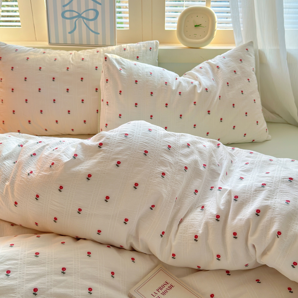 91家纺网 家纺一手货源 找家纺 寐居家纺 2026新款舒适全棉水洗棉提花四件套 提花-小红花