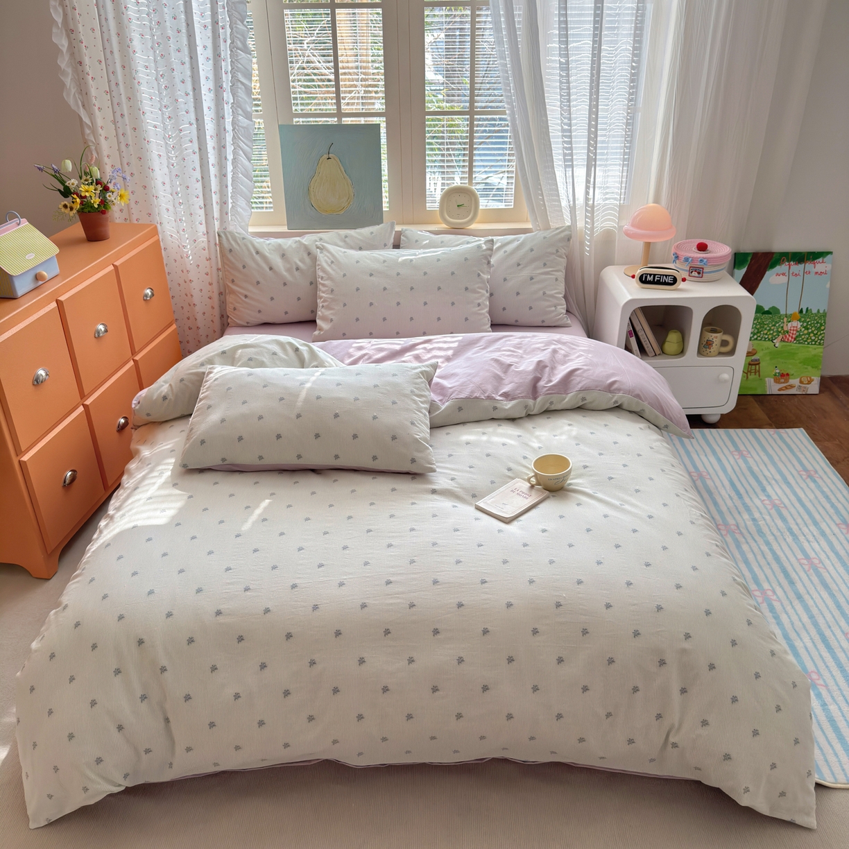 91家纺网 家纺一手货源 找家纺 寐居家纺 2026新款舒适全棉水洗棉提花四件套 提花-铃兰绿