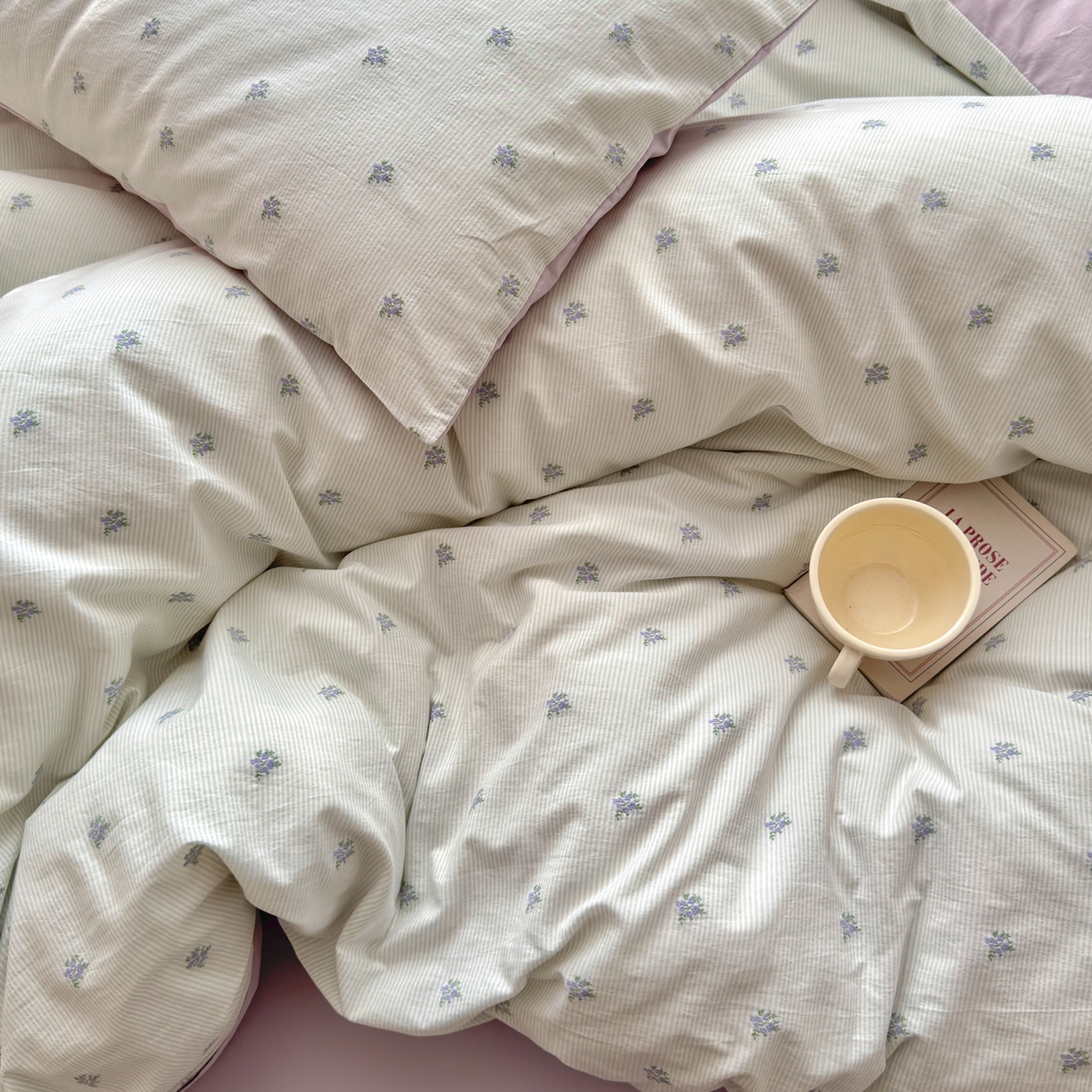 91家纺网 家纺一手货源 找家纺 寐居家纺 2026新款舒适全棉水洗棉提花四件套 提花-铃兰绿