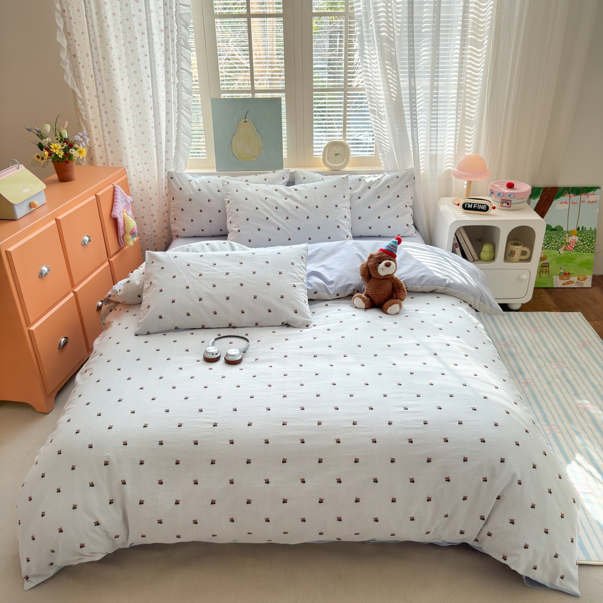 91家纺网 家纺一手货源 找家纺 寐居家纺 2026新款舒适全棉水洗棉提花四件套 提花-小熊蓝