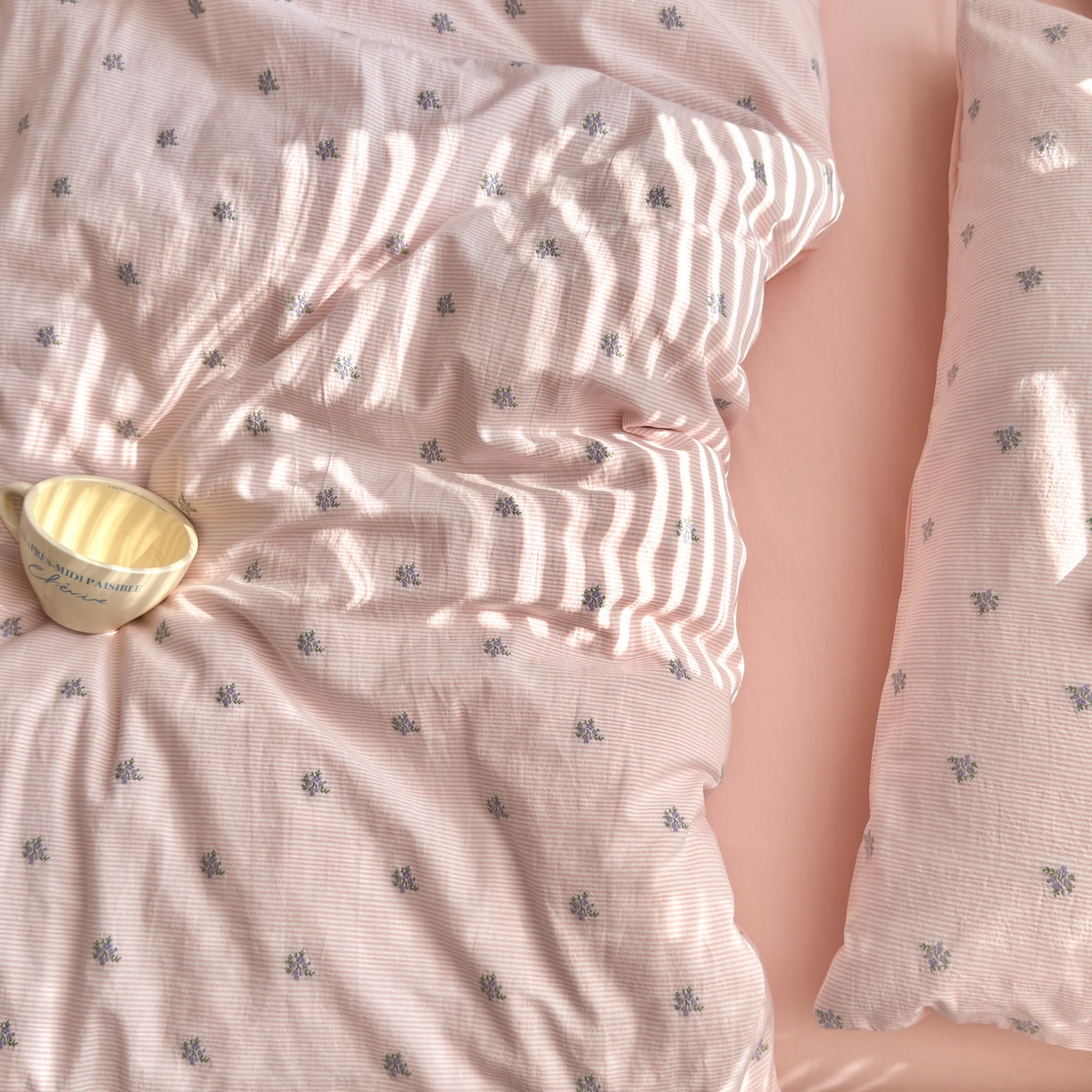 91家纺网 家纺一手货源 找家纺 寐居家纺 2026新款舒适全棉水洗棉提花四件套 提花-铃兰粉