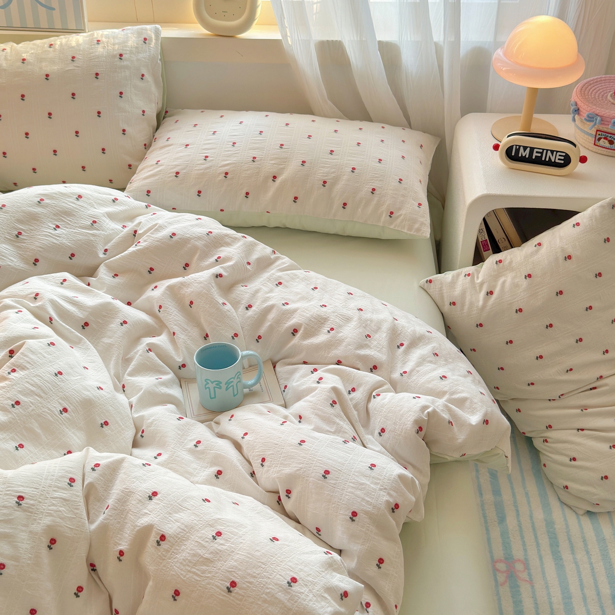 91家纺网 家纺一手货源 找家纺 寐居家纺 2026新款舒适全棉水洗棉提花四件套 提花-小红花