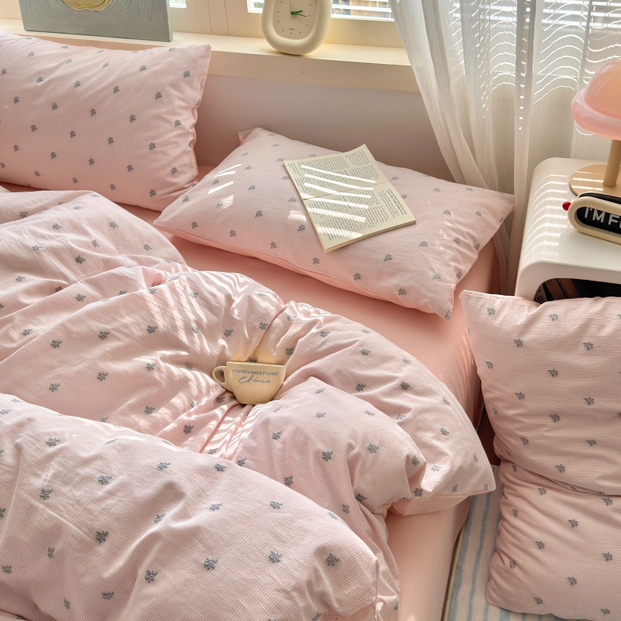 91家纺网 家纺一手货源 找家纺 寐居家纺 2026新款舒适全棉水洗棉提花四件套 提花-铃兰粉