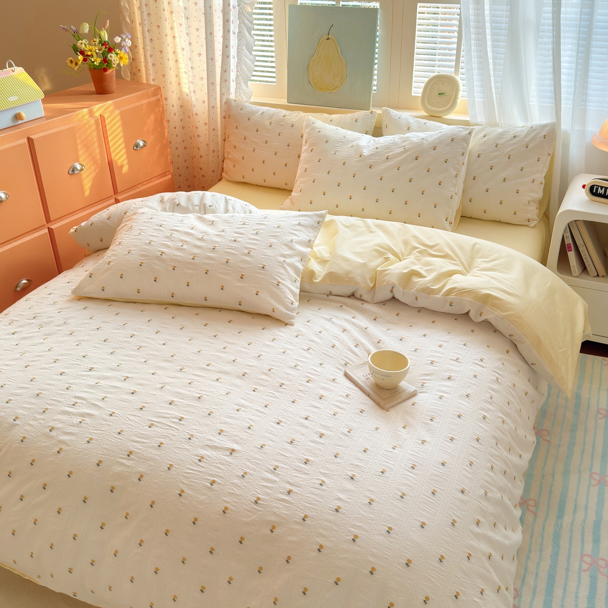 91家纺网 家纺一手货源 找家纺 寐居家纺 2026新款舒适全棉水洗棉提花四件套 提花-小黄花