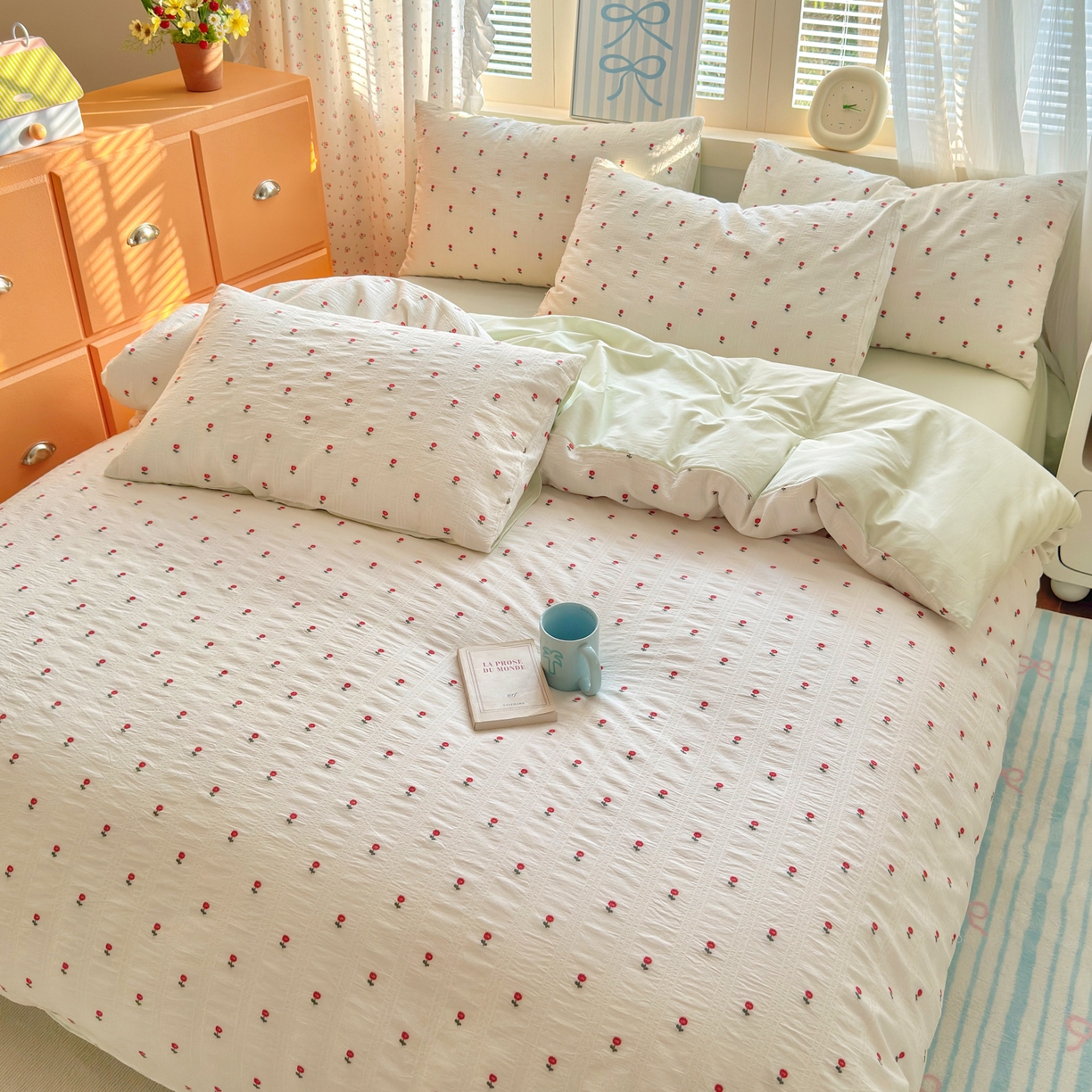 91家纺网 家纺一手货源 找家纺 寐居家纺 2026新款舒适全棉水洗棉提花四件套 提花-小红花