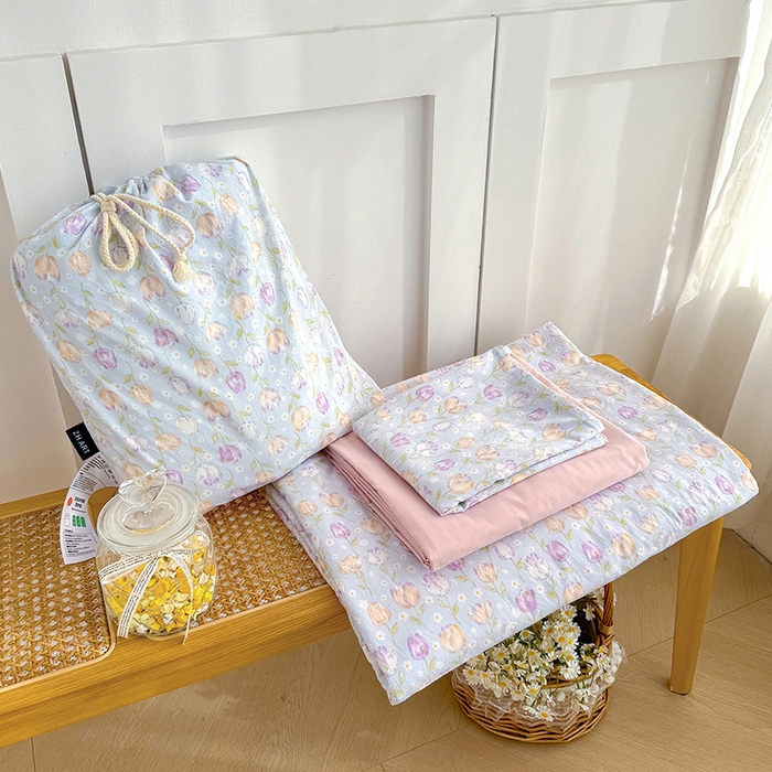 铺尚美家纺 2026新款春款A类古法水洗仿棉云感棉小布袋四件套 郁金香园