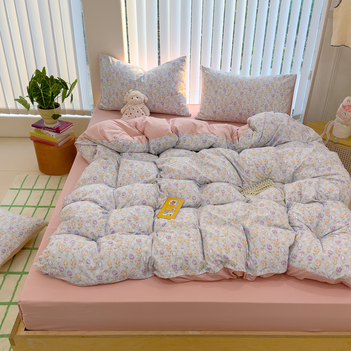 91家纺网 家纺一手货源 找家纺 铺尚美家纺 2026新款春款A类古法水洗仿棉云感棉小布袋四件套 郁金香园