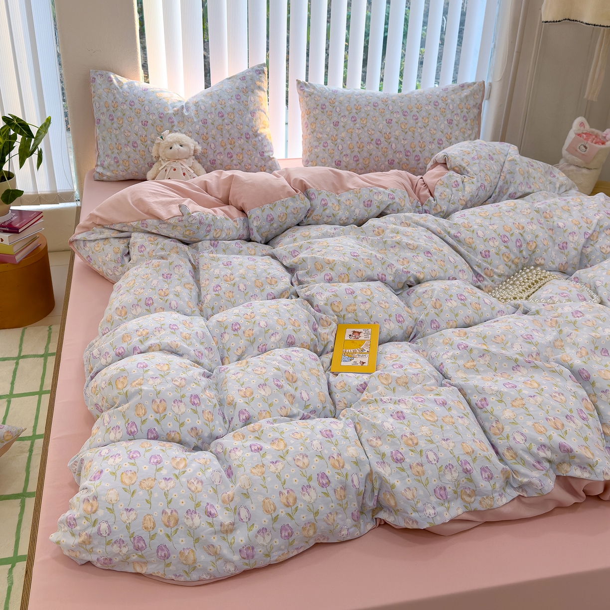 91家纺网 家纺一手货源 找家纺 铺尚美家纺 2026新款春款A类古法水洗仿棉云感棉小布袋四件套 郁金香园