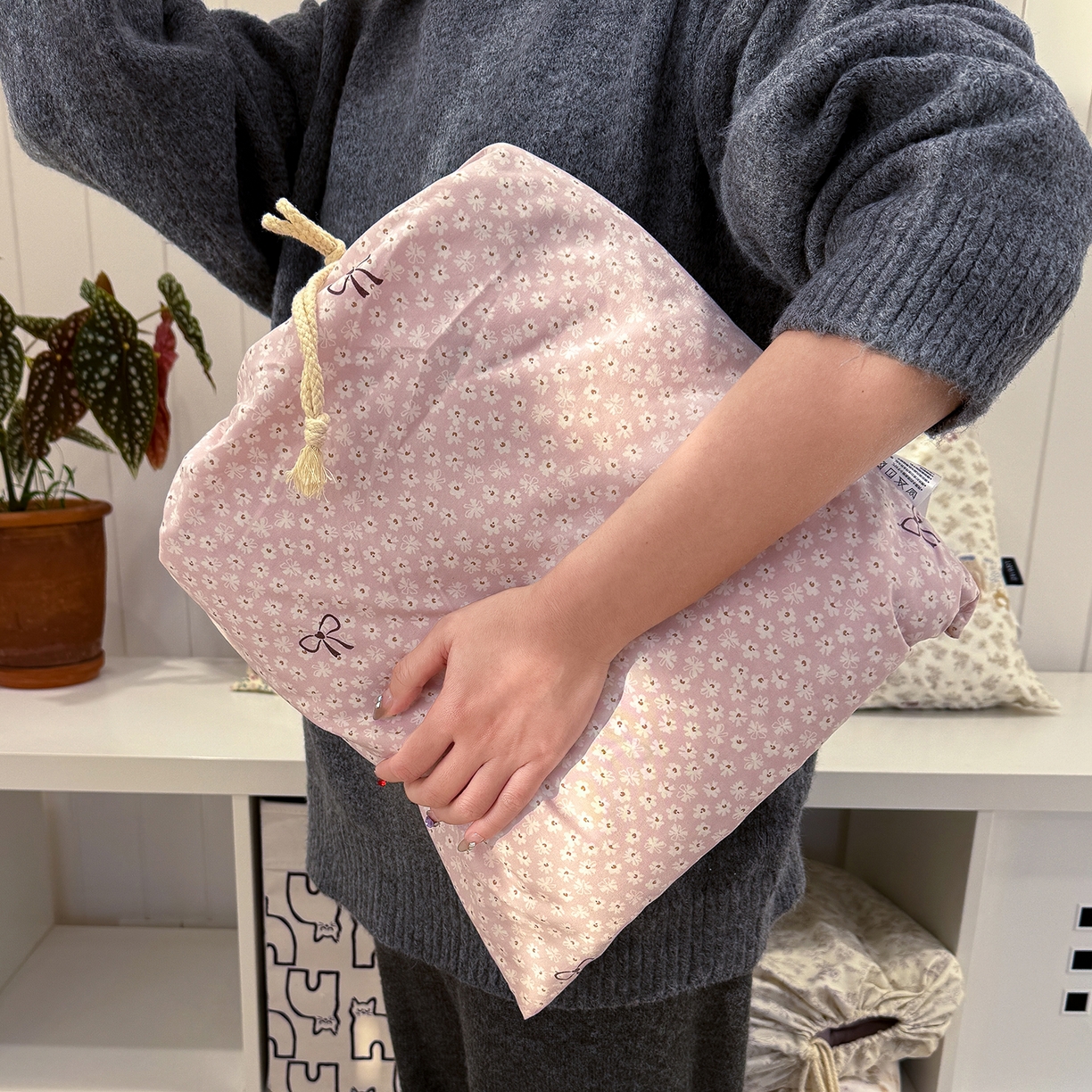 91家纺网 家纺一手货源 找家纺 铺尚美家纺 2026新款春款A类古法水洗仿棉云感棉小布袋四件套 蝴蝶结粉