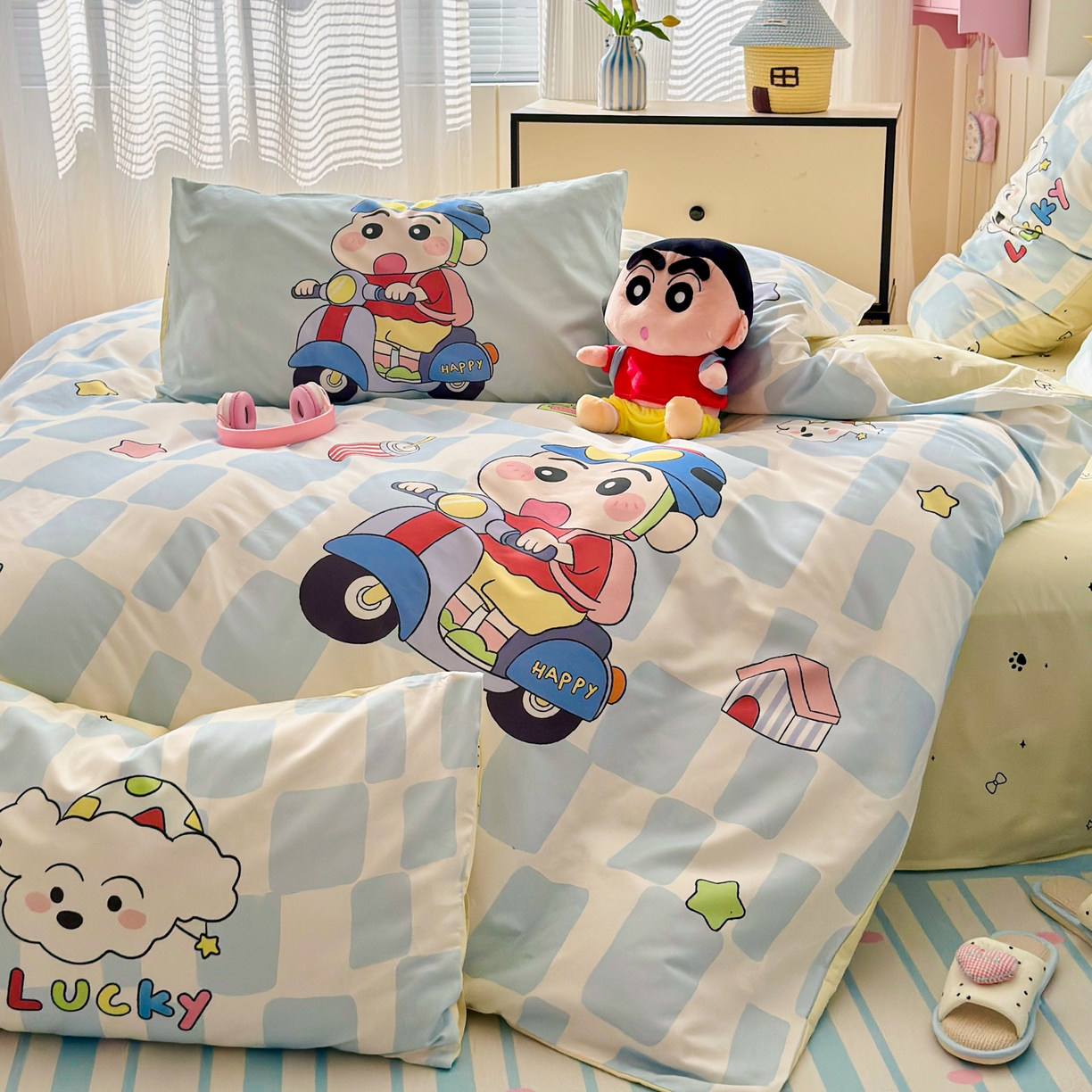 91家纺网 家纺一手货源 找家纺 寐居家纺 2026新款全棉大版数码印花四件套 可爱小新