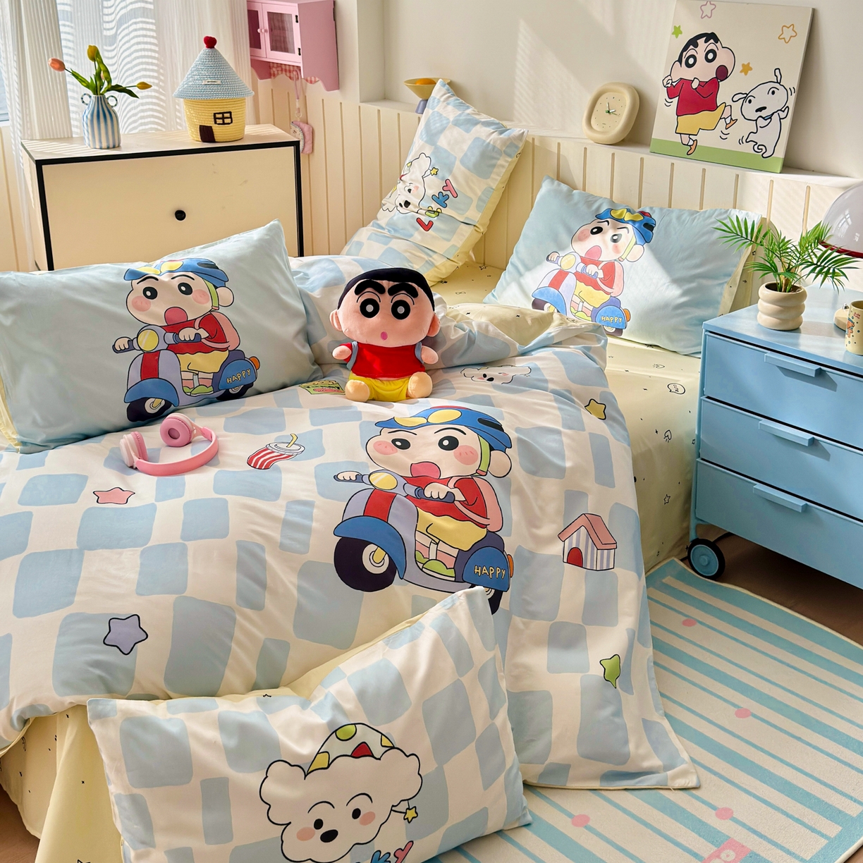 91家纺网 家纺一手货源 找家纺 寐居家纺 2026新款全棉大版数码印花四件套 可爱小新