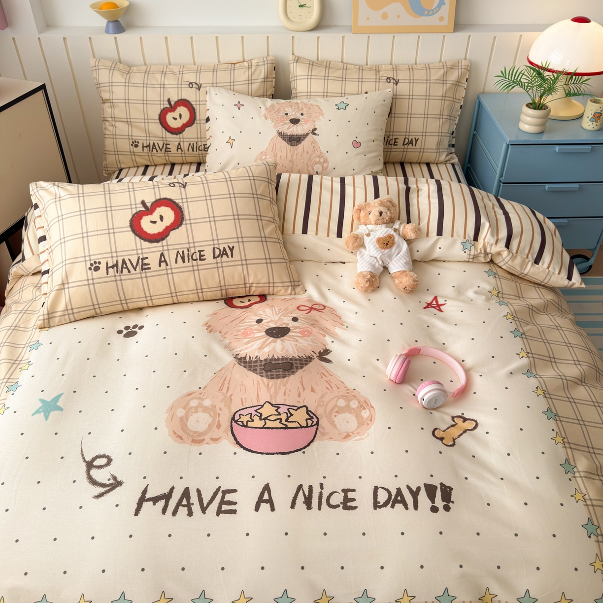 91家纺网 家纺一手货源 找家纺 寐居家纺 2026新款全棉大版数码印花四件套 潦草小狗