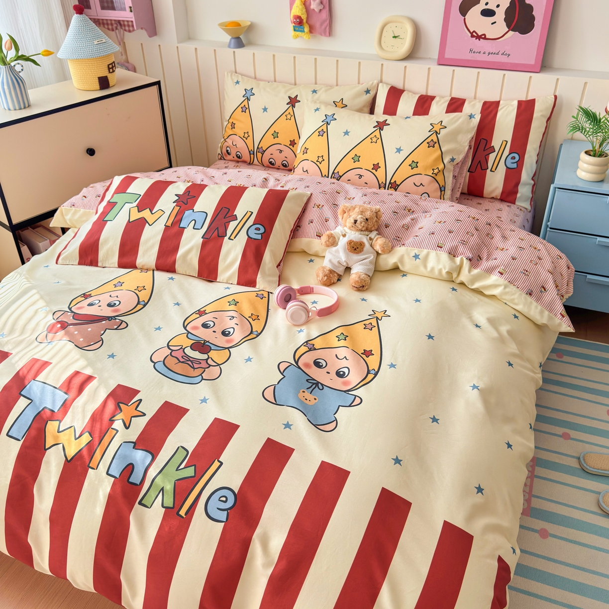 91家纺网 家纺一手货源 找家纺 寐居家纺 2026新款全棉大版数码印花四件套 魔法星人