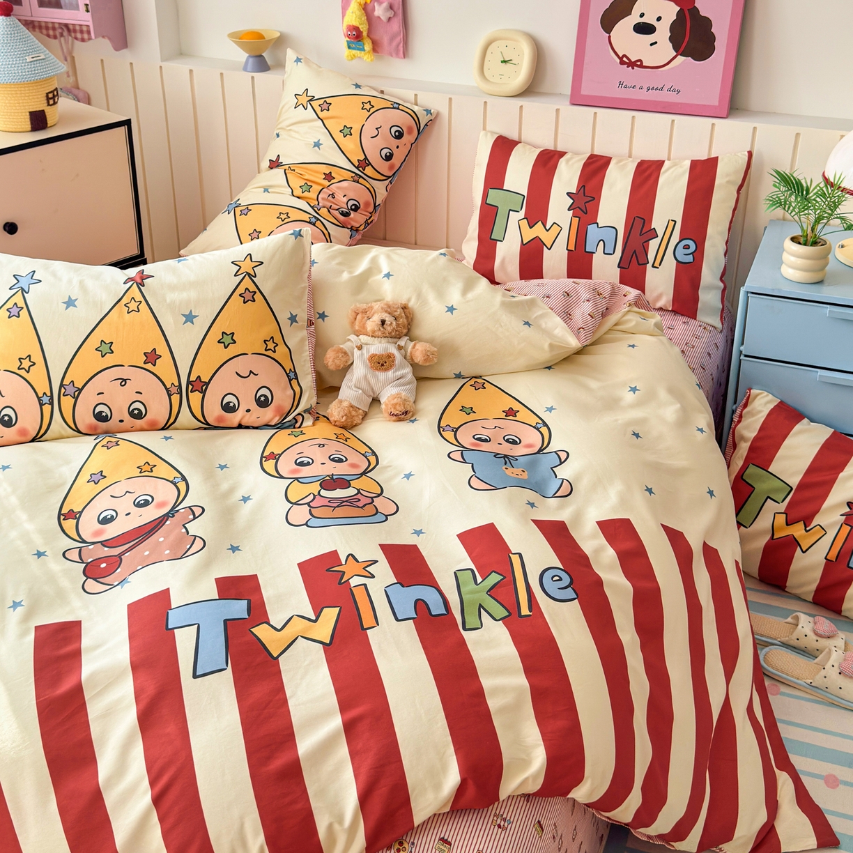 91家纺网 家纺一手货源 找家纺 寐居家纺 2026新款全棉大版数码印花四件套 魔法星人