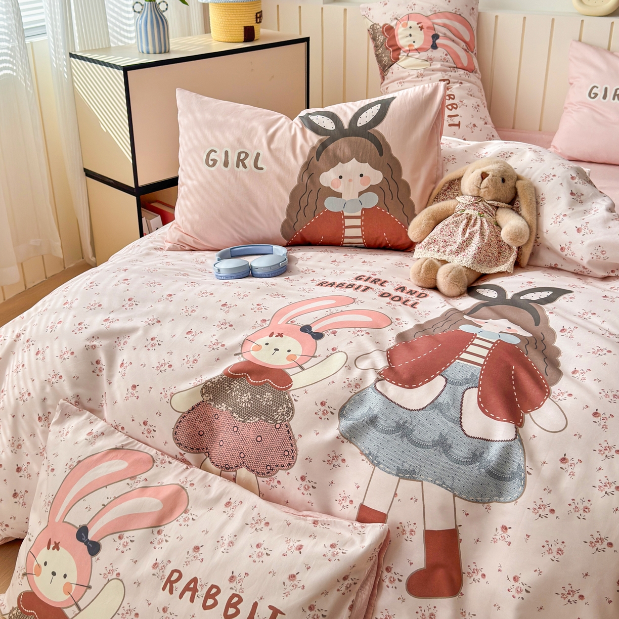 寐居家纺 2026新款全棉大版数码印花四件套 甜心女孩