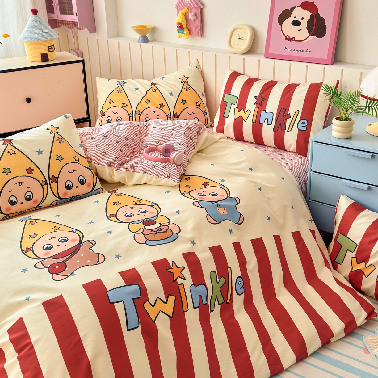 91家纺网 家纺一手货源 找家纺 寐居家纺 2026新款全棉大版数码印花四件套 魔法星人