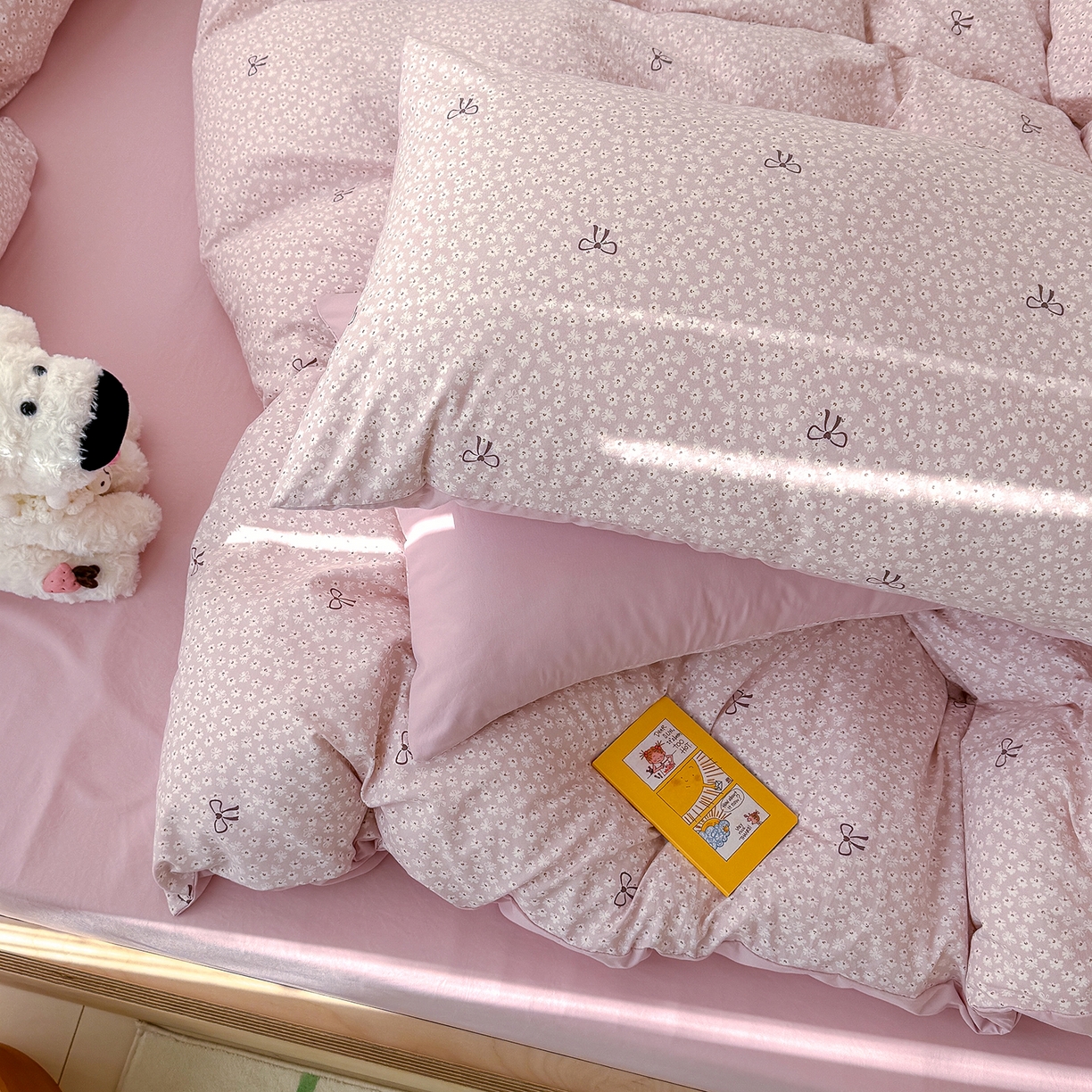 91家纺网 家纺一手货源 找家纺 铺尚美家纺 2026新款春款A类古法水洗仿棉云感棉小布袋四件套 蝴蝶结粉