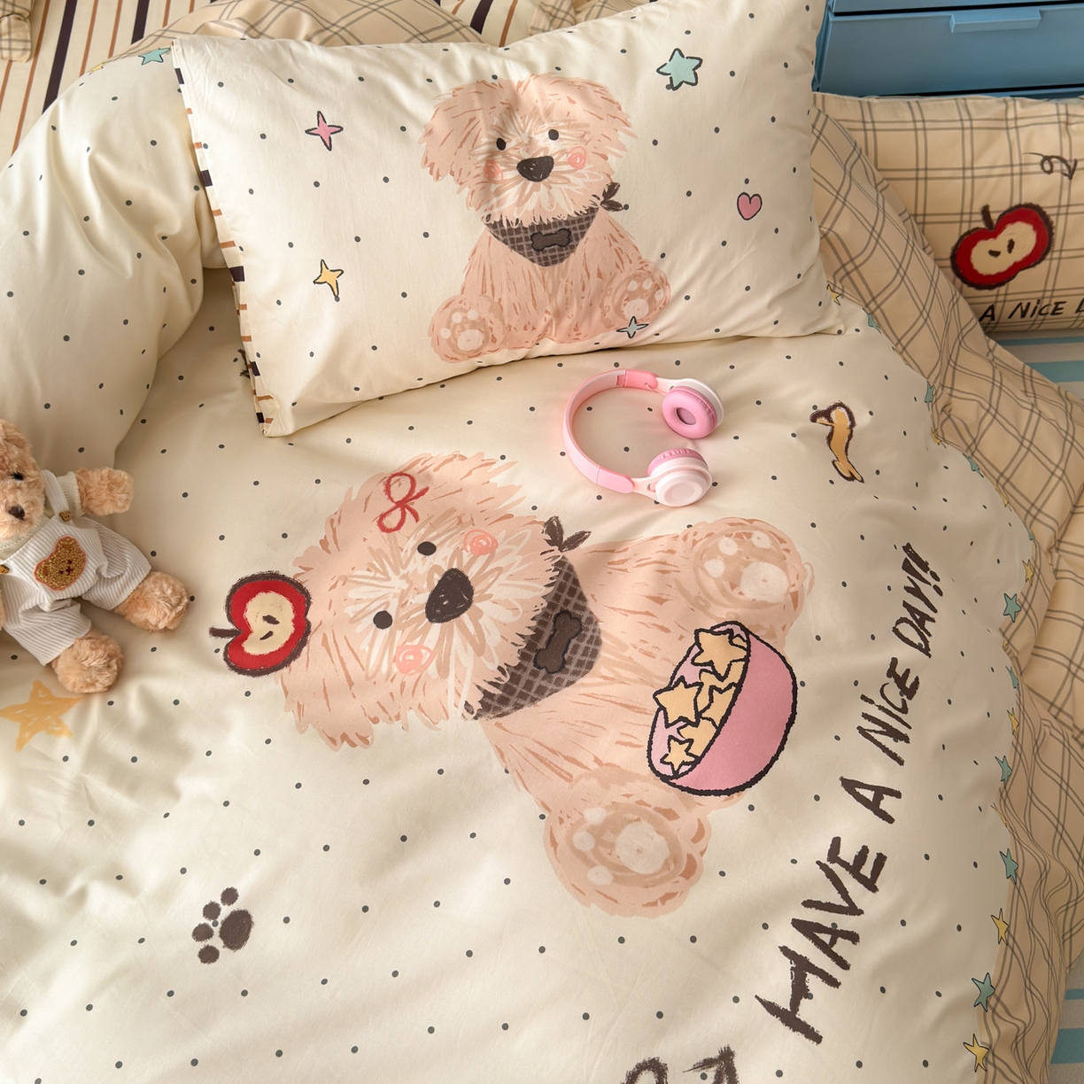 91家纺网 家纺一手货源 找家纺 寐居家纺 2026新款全棉大版数码印花四件套 潦草小狗