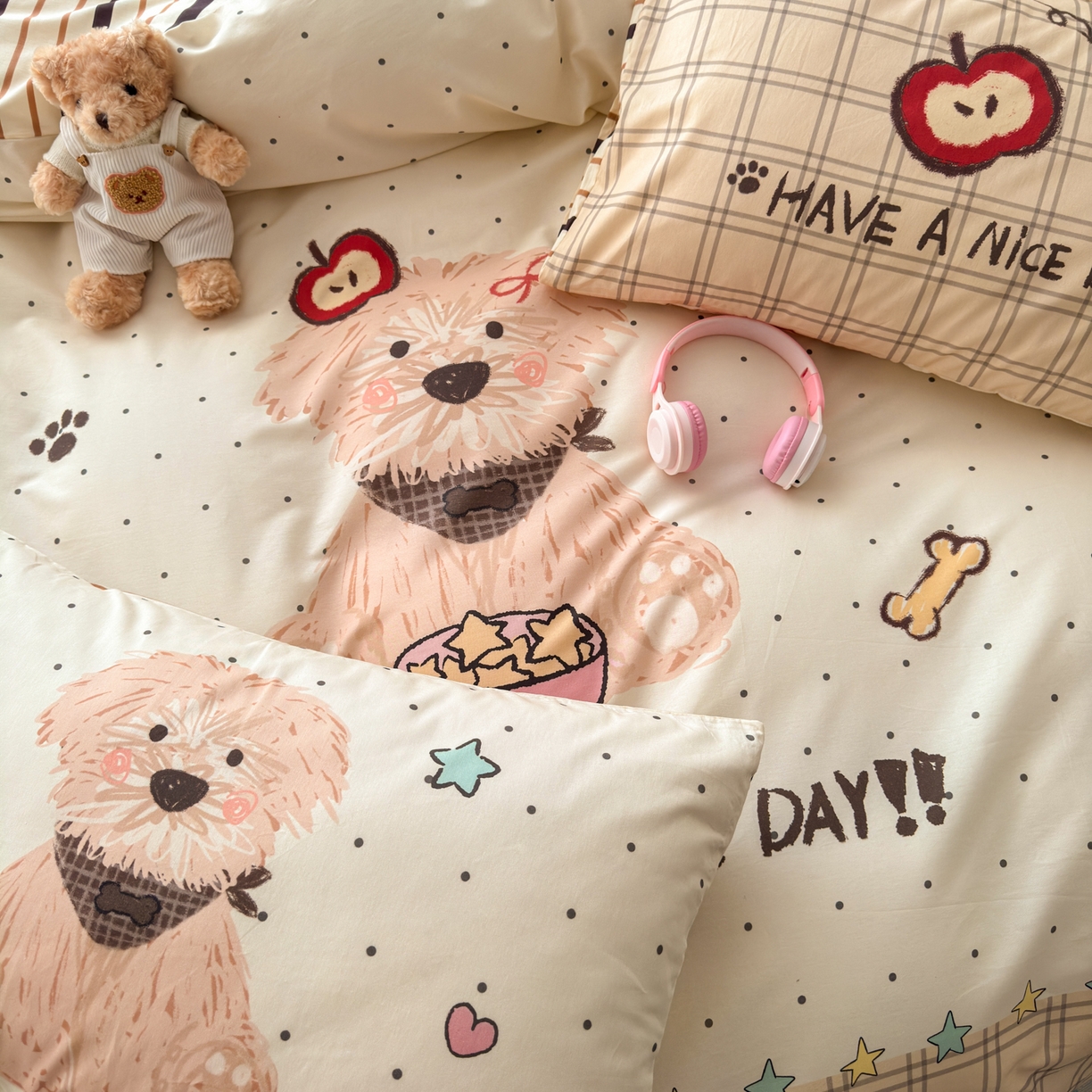 91家纺网 家纺一手货源 找家纺 寐居家纺 2026新款全棉大版数码印花四件套 潦草小狗