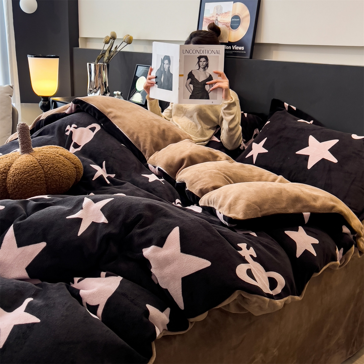 布凡家居 2026新款A类中古风牛奶绒四件套 绒套件-星梦粉境