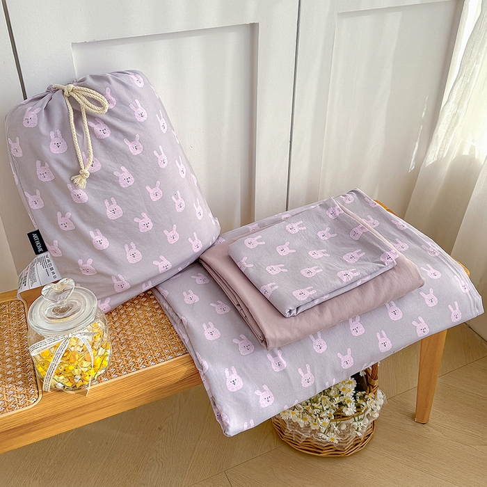 铺尚美家纺 2026新款春款A类古法水洗仿棉云感棉小布袋四件套 吉米兔紫