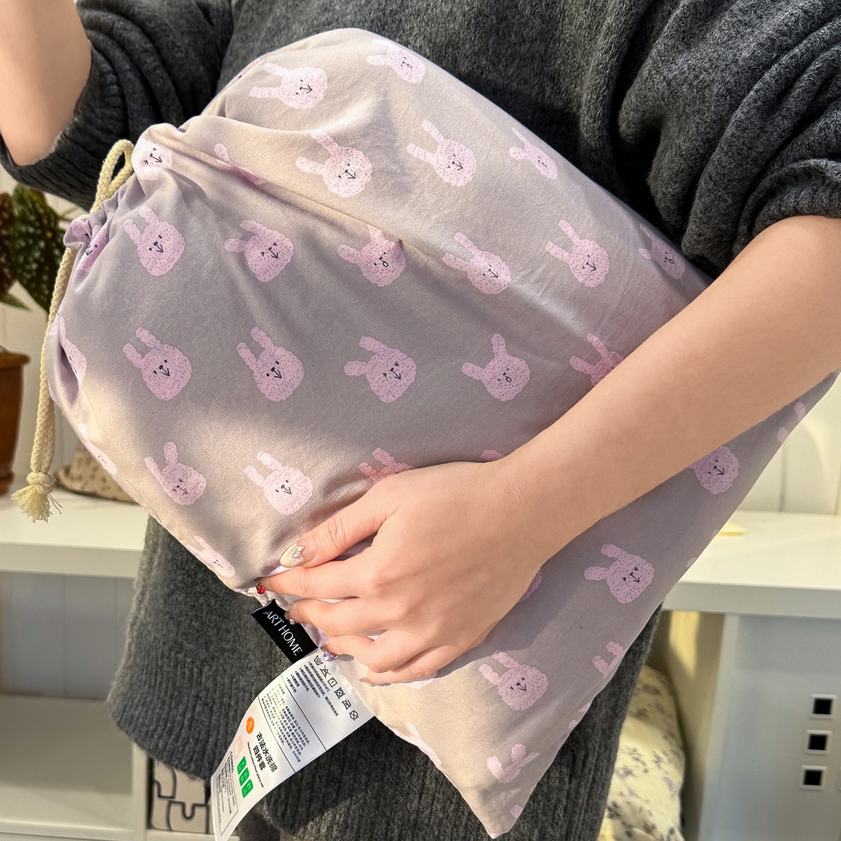 91家纺网 家纺一手货源 找家纺 铺尚美家纺 2026新款春款A类古法水洗仿棉云感棉小布袋四件套 吉米兔紫