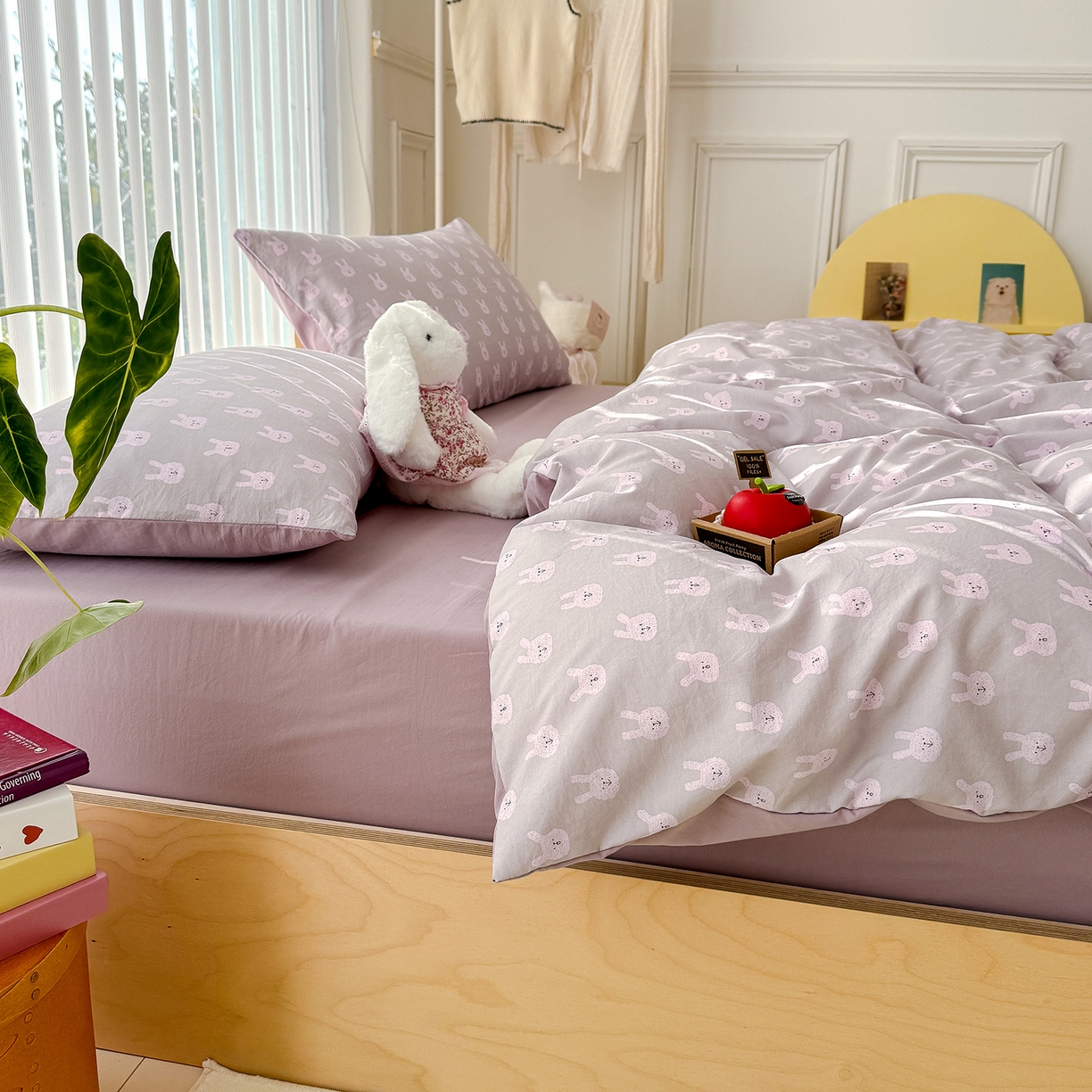 91家纺网 家纺一手货源 找家纺 铺尚美家纺 2026新款春款A类古法水洗仿棉云感棉小布袋四件套 吉米兔紫