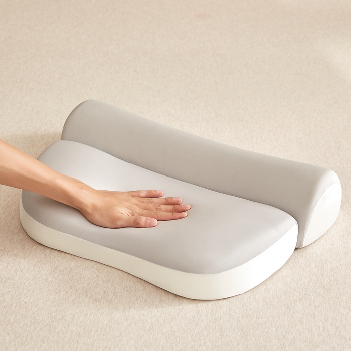 91家纺网 家纺一手货源 找家纺 小桃姐家纺 2026新款零压助眠深睡枕牵引二合一组合款记忆枕枕头枕芯 淡雅灰