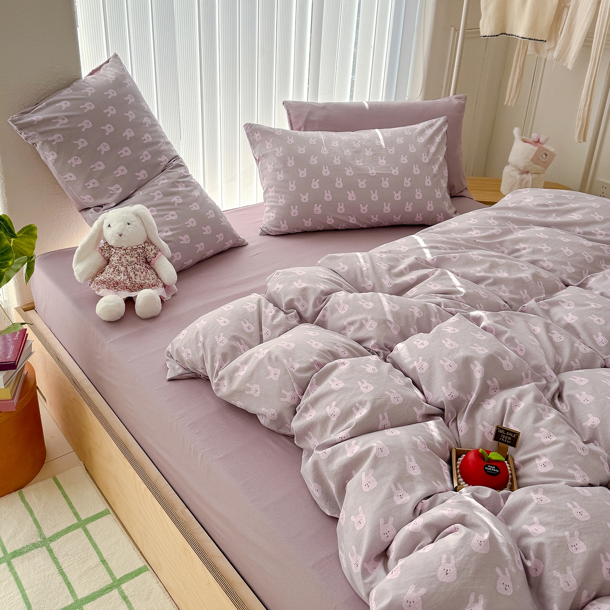 91家纺网 家纺一手货源 找家纺 铺尚美家纺 2026新款春款A类古法水洗仿棉云感棉小布袋四件套 吉米兔紫