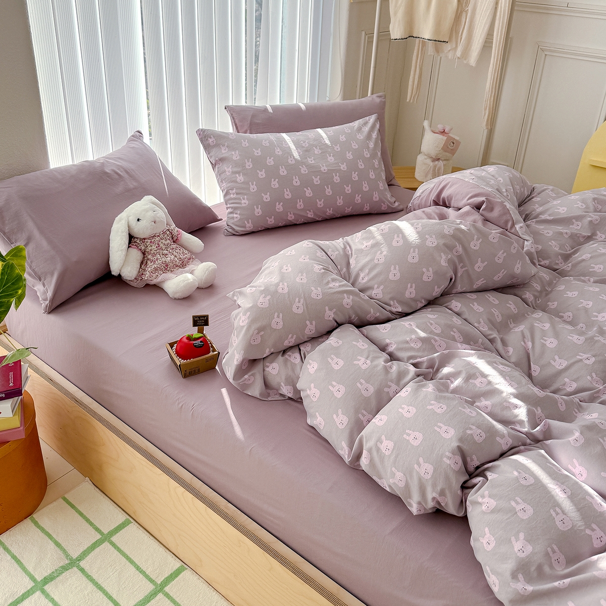 91家纺网 家纺一手货源 找家纺 铺尚美家纺 2026新款春款A类古法水洗仿棉云感棉小布袋四件套 吉米兔紫