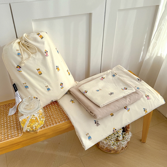 铺尚美家纺 2026新款春款A类古法水洗仿棉云感棉小布袋四件套 拘狗乐园