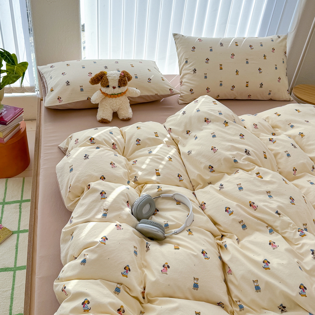 91家纺网 家纺一手货源 找家纺 铺尚美家纺 2026新款春款A类古法水洗仿棉云感棉小布袋四件套 拘狗乐园