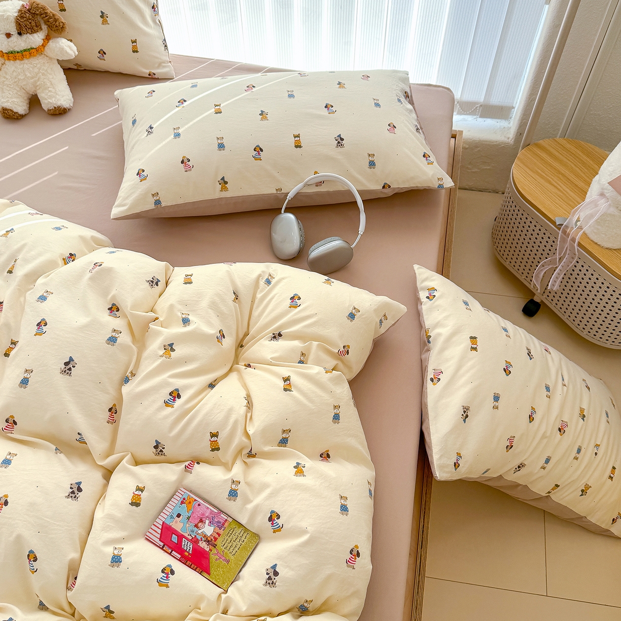 91家纺网 家纺一手货源 找家纺 铺尚美家纺 2026新款春款A类古法水洗仿棉云感棉小布袋四件套 拘狗乐园